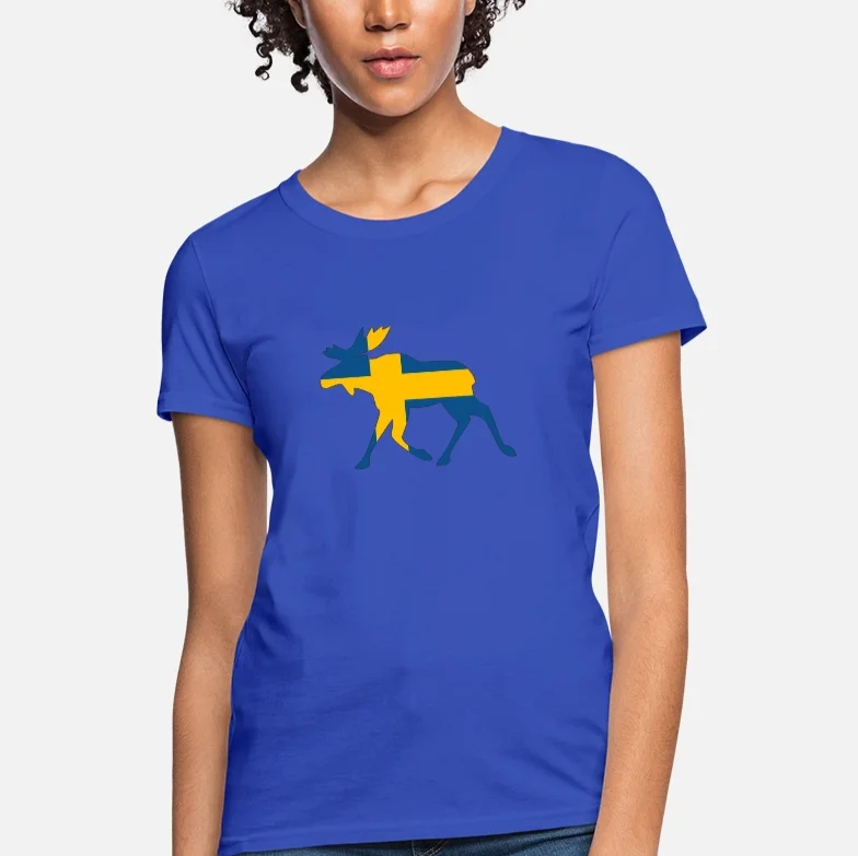 Sweden Moose with The National Flag Inside Women's T-Shirt