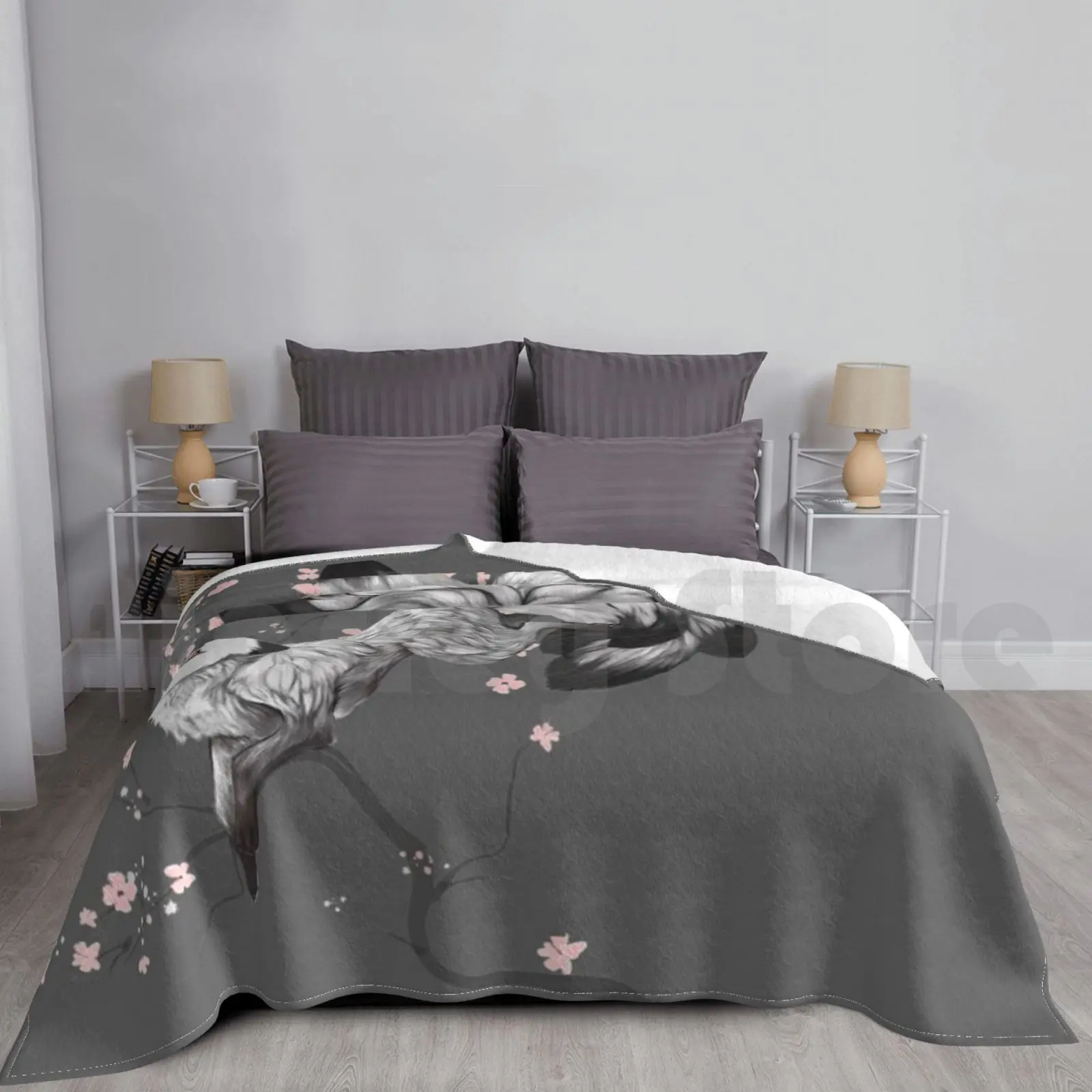 Blossom Blanket For Sofa Bed Travel Cherry Blossom Fox Spring Nine Tailed Fox Nine Tails Yokai