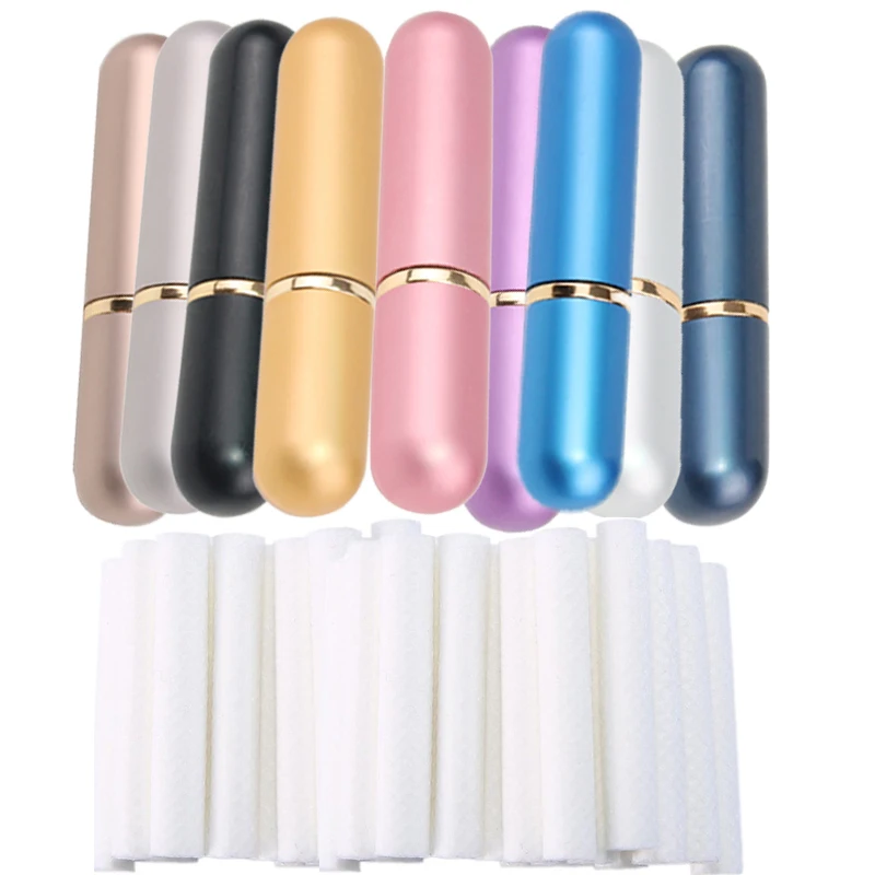 10pcs Aluminum Metal Nasal Inhaler for Essential Oils Aromatherapy Empty Aluminum Tubes with Replacement Wick for travel perfume