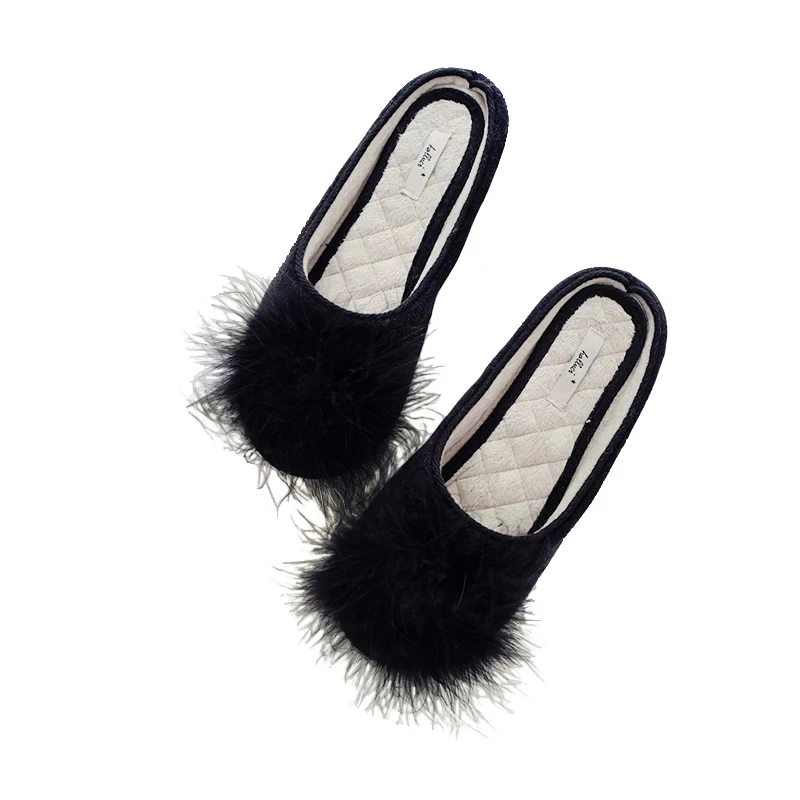 Super Soft Velvet Fur Home Slippers Shoes Women Classic Black Bedroom Non-slip Slippers indoor Floor Slippers Sapato Feminino