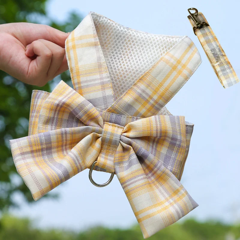 Gitter Hund Kleid Harness Und Leine Set Schöne Pet Hund Kleidung Für Kleine Hunde Chihuahua Rock Französisch Bulldog Welpen Kleid kragen – Detail 9