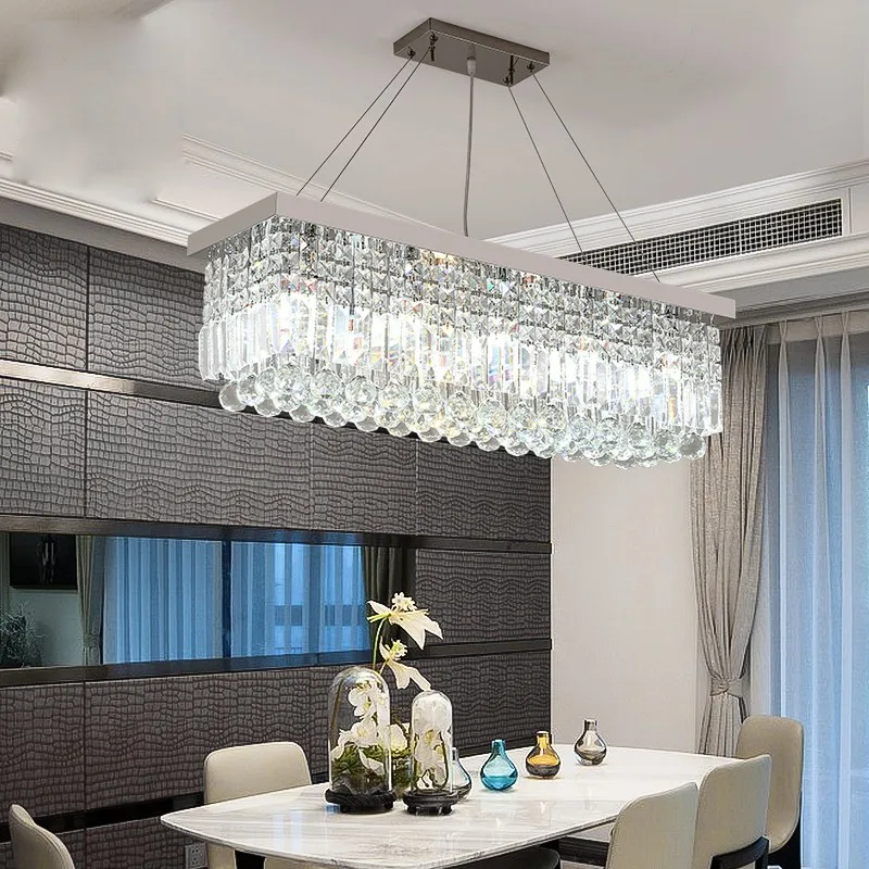 Crystal Chandelier Simple Modern Rectangular Dining Chandelier Atmosphere Dining Room Lamp Household Personalized Creative Dinin