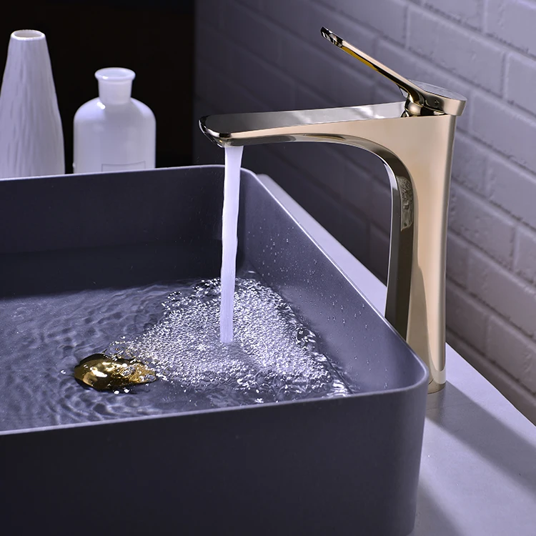 

Original design High Quality Brass Bathroom sink faucet Single hole Gold Basin mixer Tap Tall Fashion copper Bathroom faucet