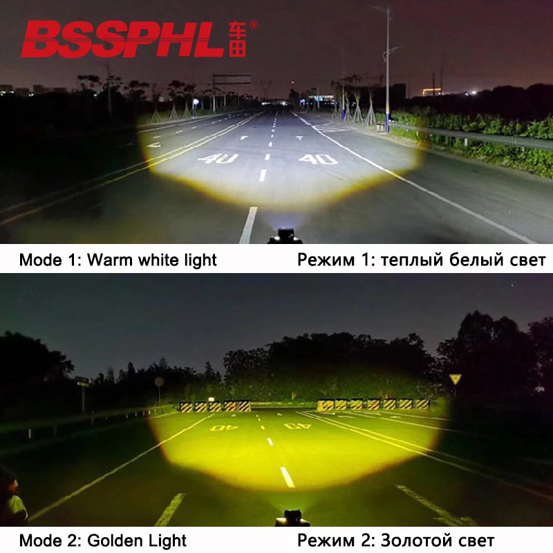 BSSPHL Bright Motorcycle Spotlight Mini Two Color Double Laser Lens Auto LED external headlights