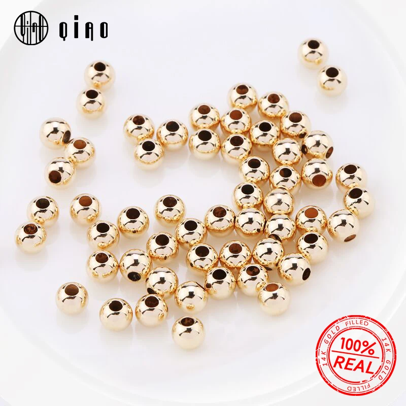 Wholesale 50PCS 2-4MM 14K Gold beads round smooth jewelry beads for bracelet&necklace making 14K Gold jewelry Findings