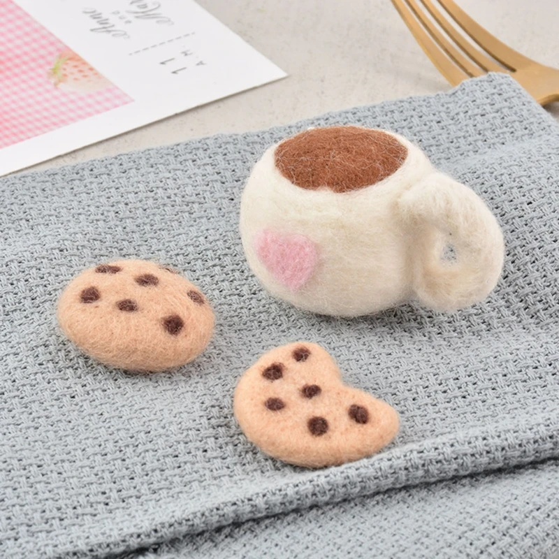 3 Pcs/Set DIY Handmade Wool Felt Baby Milk Tea Cup+Cookies Decor Newborn Photography Props Infant Photo Shooting Accessories