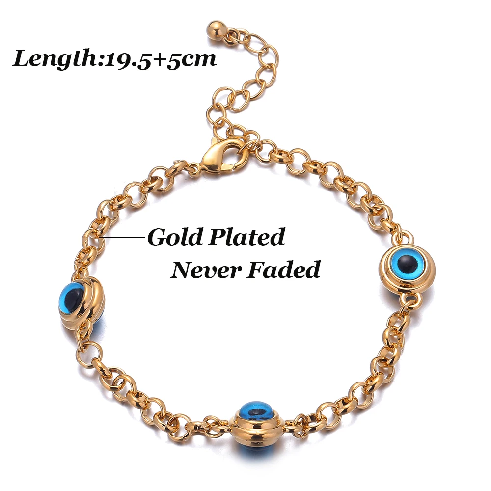 Wholesale Muslim Women's Jewelry Blue Evil Eye Crystal Charm Bracelet Gold Plated Never Fading Cute Exquisite Accessories Gift