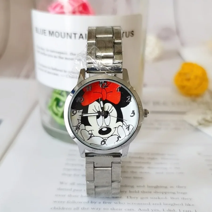 2024 Anime figure Steel Mickey Mouse Minnie Kids Student Cartoon Watch Aolly Steel Quartz Watches Clock for Boys Girls Gift