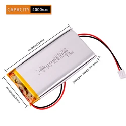 3.7V 104078 2.54 2p 4000mah Rechargeable Lithium Li-ion Polymer Battery
