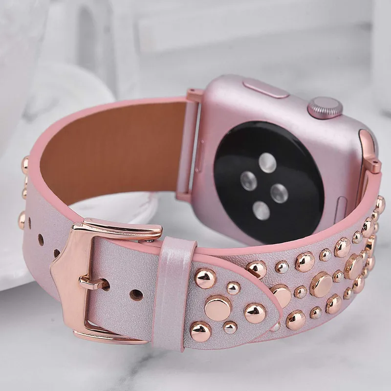 Rivet Leather Band for Apple Watch Strap 7 6 SE 5 4 41mm 45mm 44mm 40mm Loop Bracelet for iWatch Bands 3 38/42mm Belt Watchbands