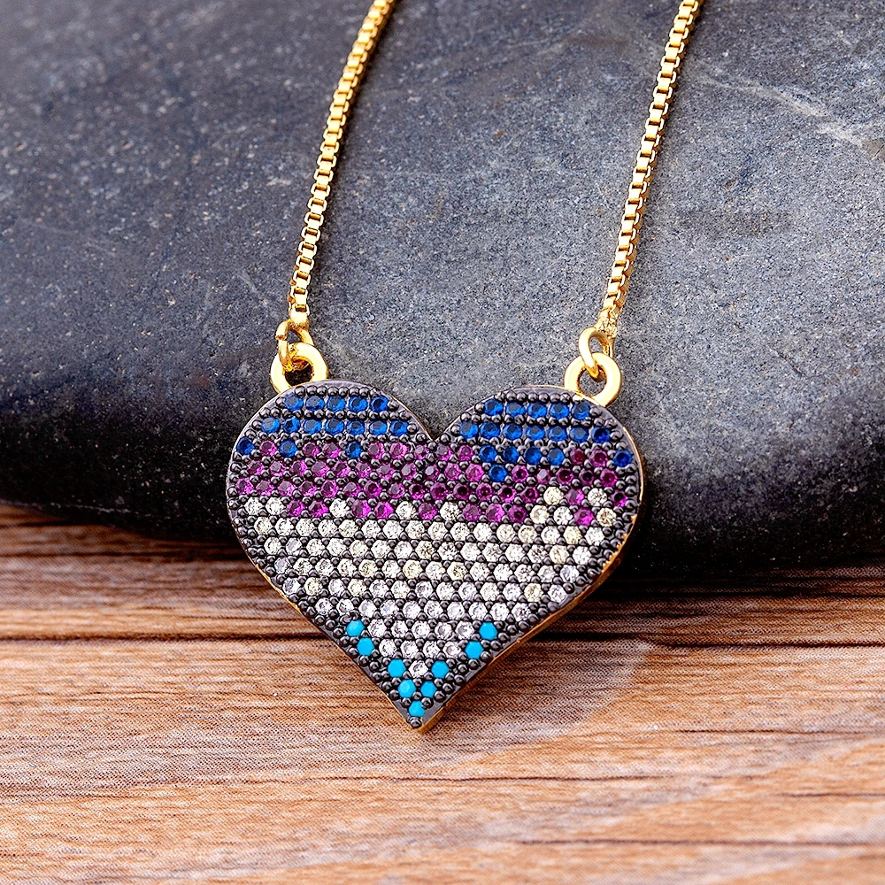 

AIBEF Luxury Romantic Heart Pendant Copper AAA Zircon Chain Colorful Choker Necklace Bohemian Women Fashion Wedding Jewelry