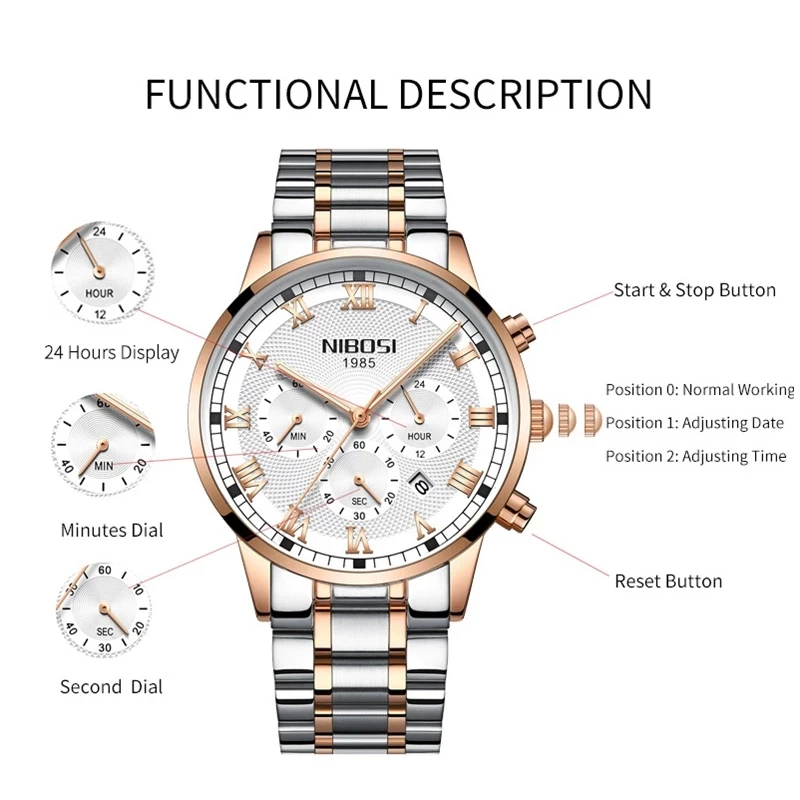 NIBOSI – montre de luxe en acier inoxydable pour homme, accessoire de mode, Quartz doré, étanche