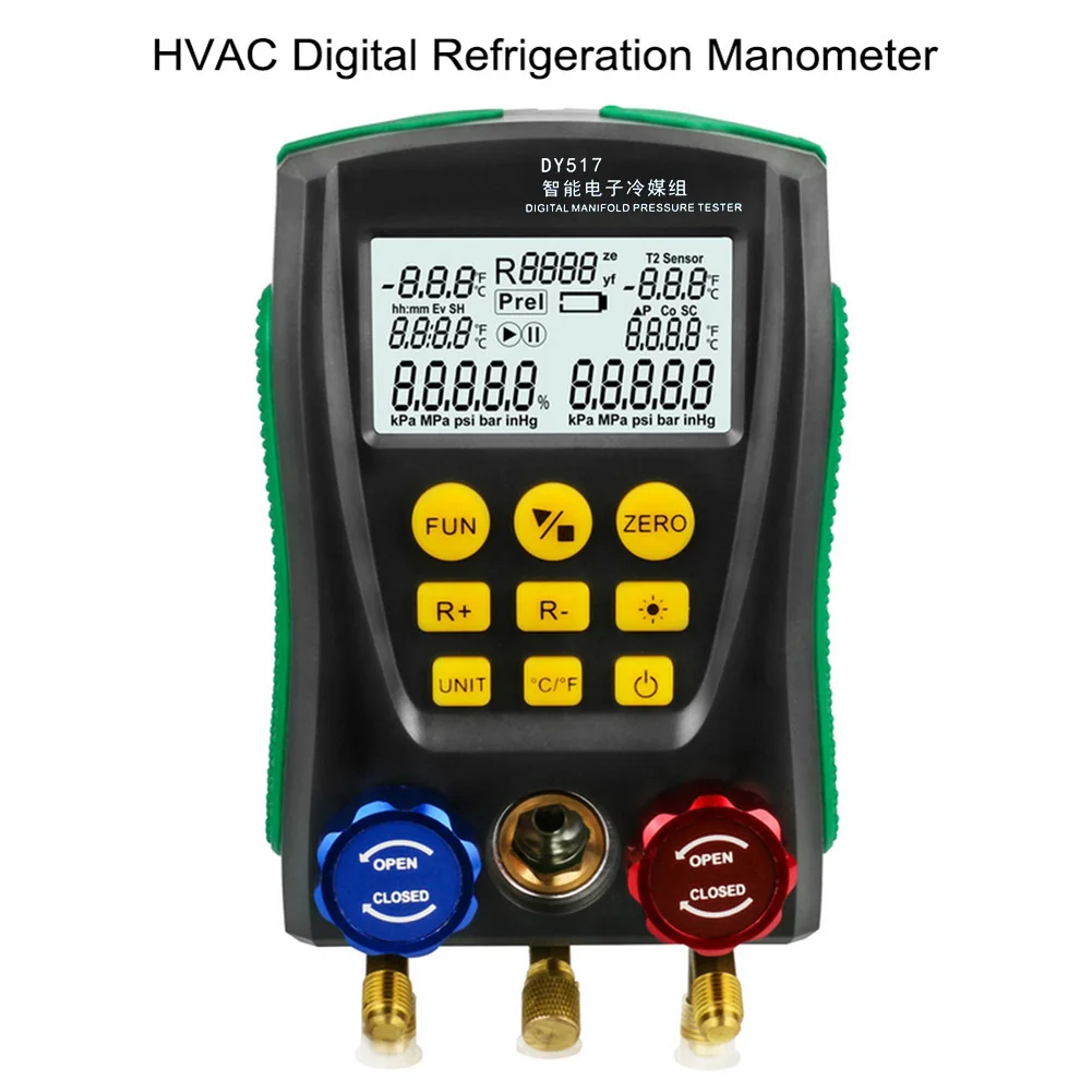 Imagem -04 - Medidor de Líquido Refrigerante Hvac Vácuo Pressão Temperatura Vazamento Tester ar Condicionado Carvão Frio Mais Líquido Digital Manifold Gauge