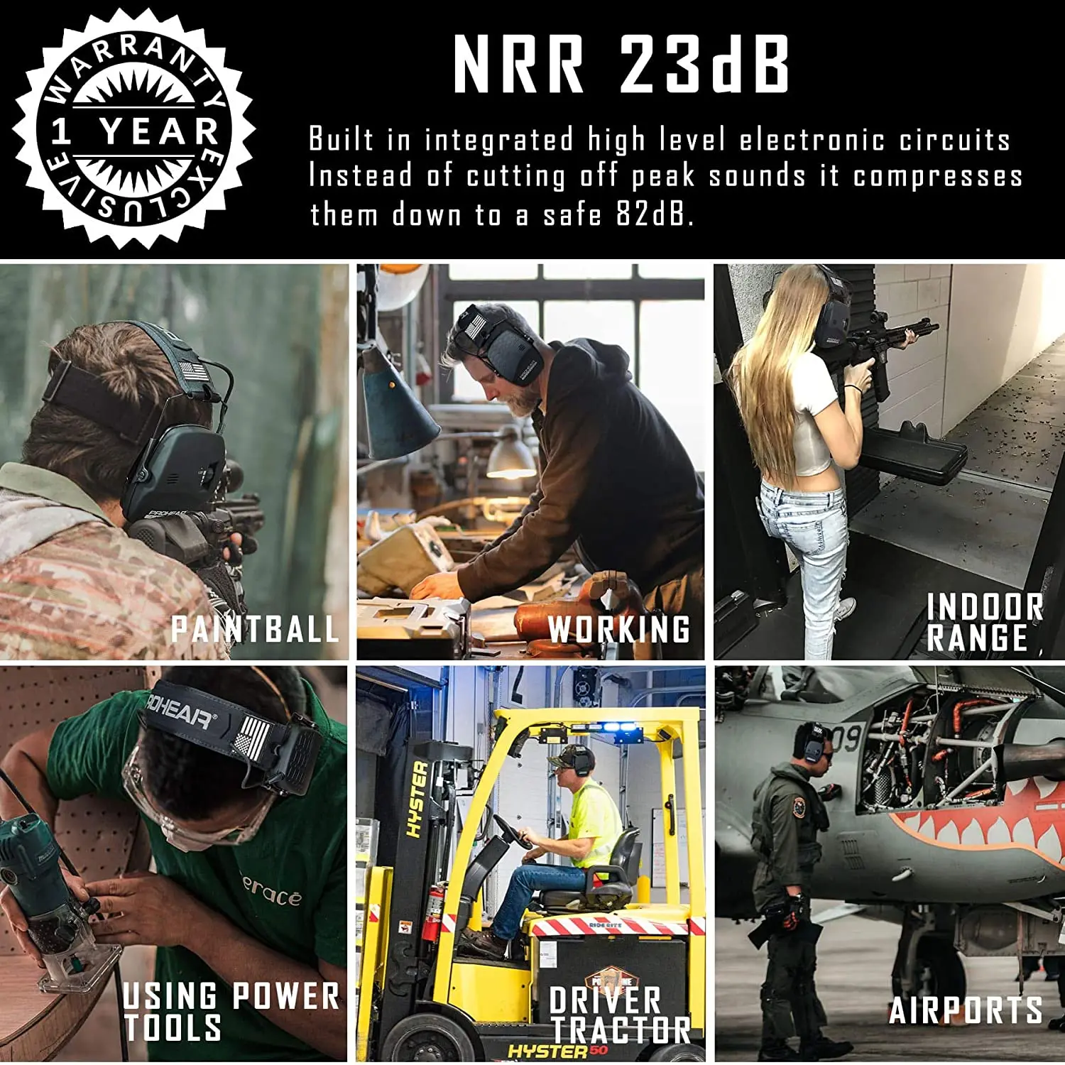 ที่ปิดหูป้องกันการได้ยินอิเล็กทรอนิกส์สำหรับล่าสัตว์ NRR22db ขยายเสียง