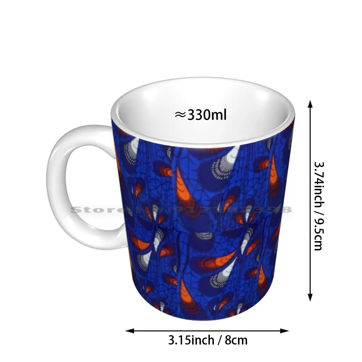 Blue Ceramic Mugs Coffee Cups Milk Tea Mug Blue Africa Senegal Wax Peacock Feather Pen Trend Mosaic Tribal Ethnic Creative