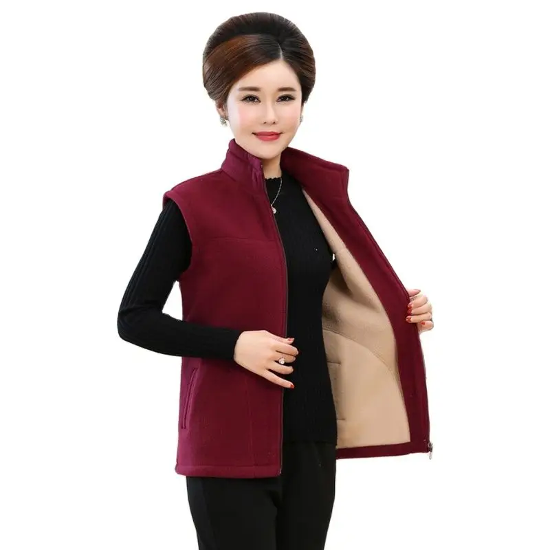 

Mother's Casual Vest Women Outerwear Tand Collar Waistcoat Fleece Waistcoat Lady Autumn Winter Fleece Warm Vests Jacket Female