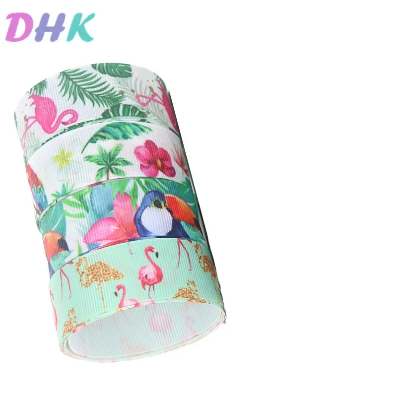 DHK 50yards Flamingo Printed Grosgrain Ribbon Accessory Hairbow Headwear Decoration DIY Wholesale Craft S1155