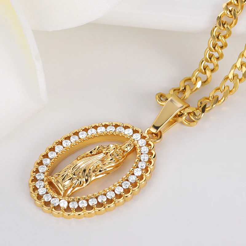 مياه الفولاذ غير القابل للصدأ الفولاذ موجة سلسلة يسوع الصليب قلادة للنساء المقدسة مريم العذراء قلادة قلادة للرجال الدين الإيمان مجوهرات