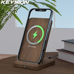 KEYSION 15W Qi Wireless Charger Wooden Quick Charge Stand For iPhone 12 Pro 11 XR XS Samsung S21 S20 S10 Xiaomi Mi 11 Huawei P50
