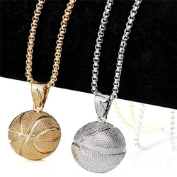Three-Dimensional Basketball Pendant Necklace Hip-Hop Football Pendant Chains Accessories Men's Sports Ball Round Pendant Chain