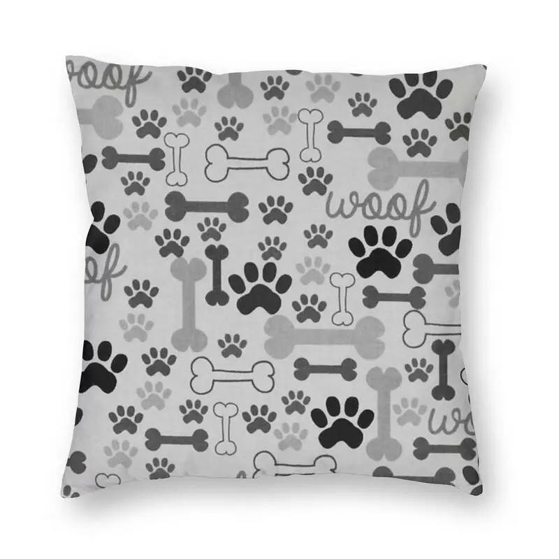 

Gray Dog Bones And Paw Prints Pattern Square Pillowcover Home Decor Animal Cartoon Footprint Cushions Throw Pillow for Car