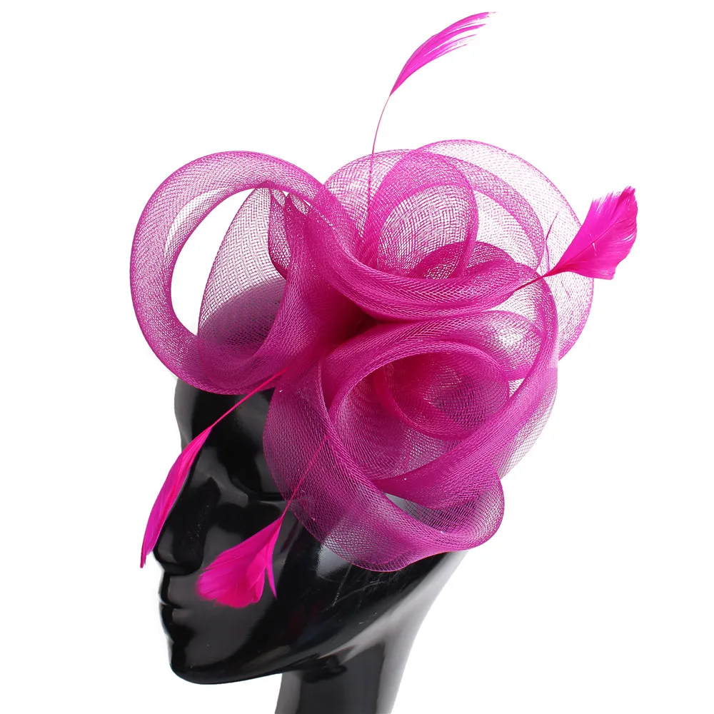 Eleganckie kobiety moda tiul włosy Fascinator kapelusz klips do włosów z fantazyjnymi piórami akcesoria do włosów panna młoda Mesh nakrycia głowy szpilki do włosów