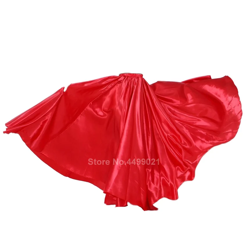 360Degree Belly Dancing Skirt Solid Gypsy Women Girl Spanish Flamenco Skirt Satin Big Swing Dress Adult Kids Stage Performance