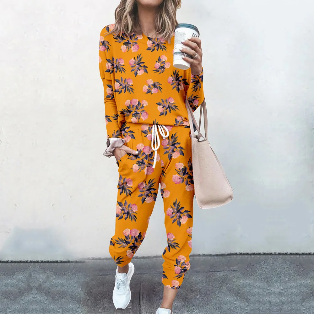 Pullovers Autumn 2 Piece Sets Cloting Long Sleeve Print Female Tops And Elastic Waist Pants Casual Streetwear Tracksuit