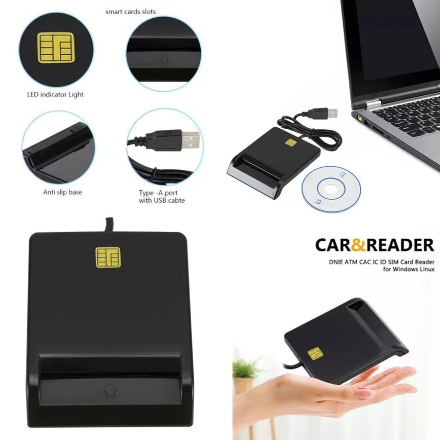 Grwibeou-lector de tarjetas inteligentes USB 2,0, memoria para banco de identificación EMV, Adaptador electrónico DNIE dni citizen sim cloner, conector, PC, ordenador