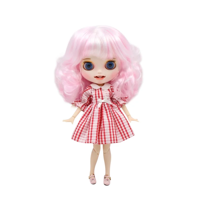 

1/6 ICY bjd 19 joint body 150BL1017/136 mix pink and white curly hair new matte face with eyebrows smiling face gift toy