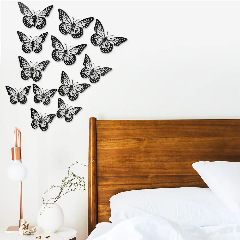 12pcs 3D Wall Stickers Hollow Butterfly for Kids Rooms Home Wall Decal Decor DIY Mariposas Fridge Stickers Room Decoration