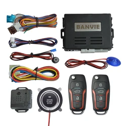 BANVIE Car Alarm System with Remote Engine Start and Push Start Stop Button Keyless Entry