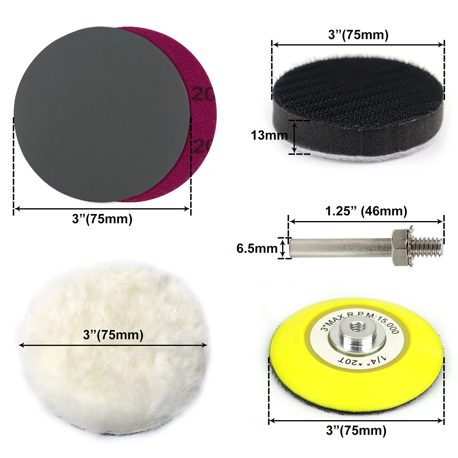 150 PCS 3 inch Schleifen Discs Grütze Sortiert Nass/Trockenen Haken & Loop Schleifpapier mit 1/4 zoll Sichern Pad wolle Pad Weiche Pufferung Pad