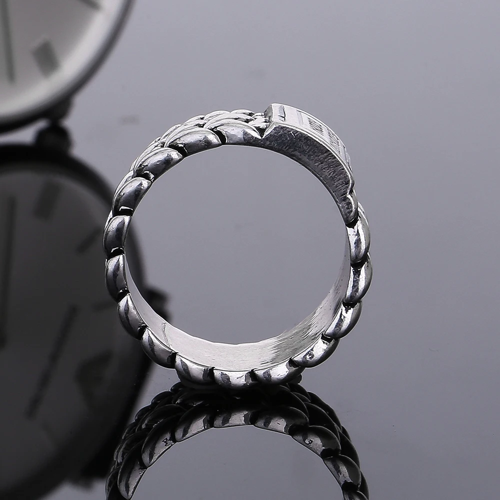 Fashion Tire Pattern Men\'s Buddha Chain Link Finger Ring Ancient Silver color Jewelry To Women Gift Drop Shipping