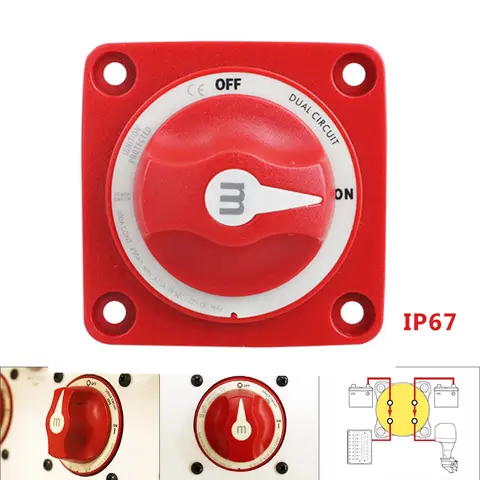 New 12-32V 300A m-Series Mini Dual Circuit Battery Switch Red 6010 Isolator Disconnect Rotary Marine Boat RV Waterproof IP67