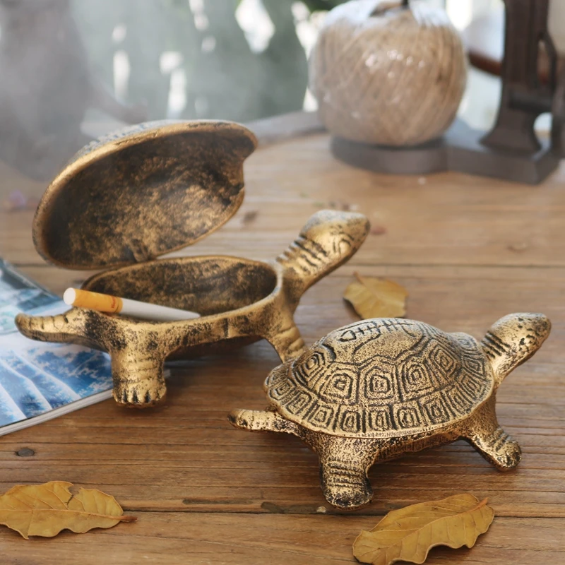 JD Retro Cast Iron Tortoise Decoration Key Box Ashtray Creative Nostalgia Personality Storage Tank With Lid Home Decoration