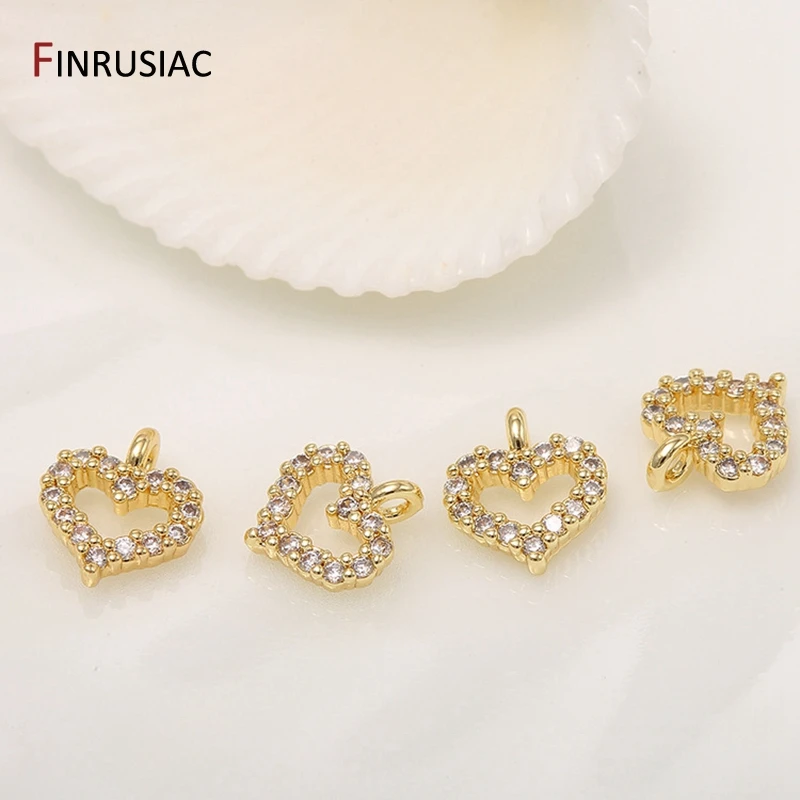 DIY Bracelet Necklace Extension Chain Charms Gold Plated Brass Zircon Small Heart Charm Pendant For Tail Extender Chain Fittings