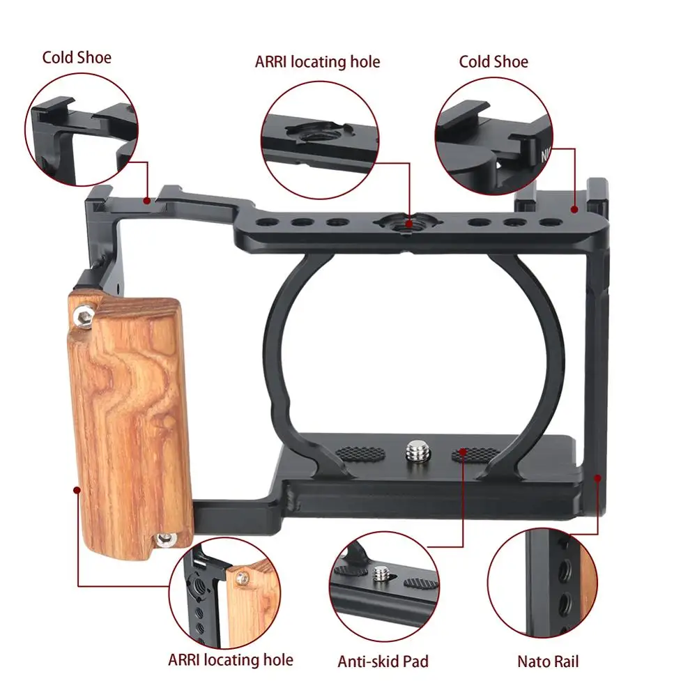 Niceyrig A6400 A6500 A6100 Wooden Handle Hand Grip Camera Cage Cold Shoe With 1/4\