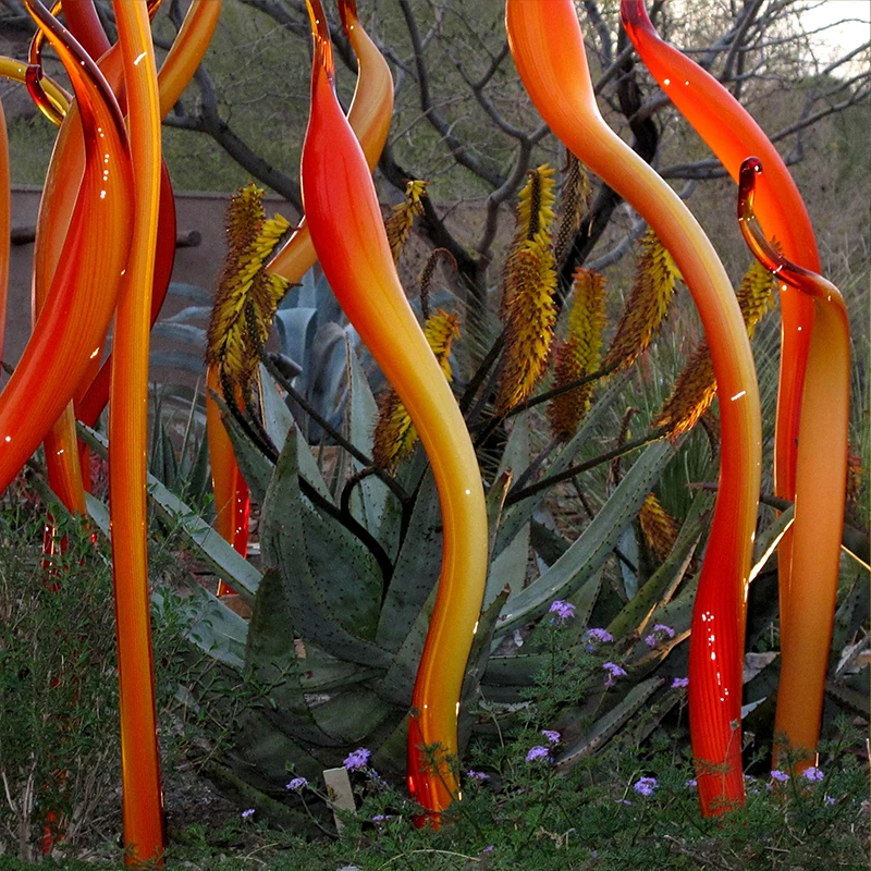 Hand Blown Glass Reeds Home Decor Orange Murano Glass Garden Sculpture for Party Art Decoration