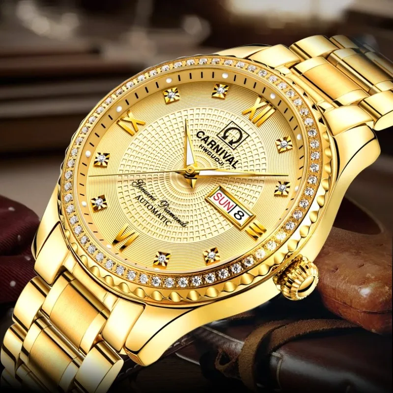 Best Couple Gift CARNIVAL Luxury Couple Watch Automatic Mechanical Watch For Lovers Sapphire Calendar Waterproof Luminous Reloj