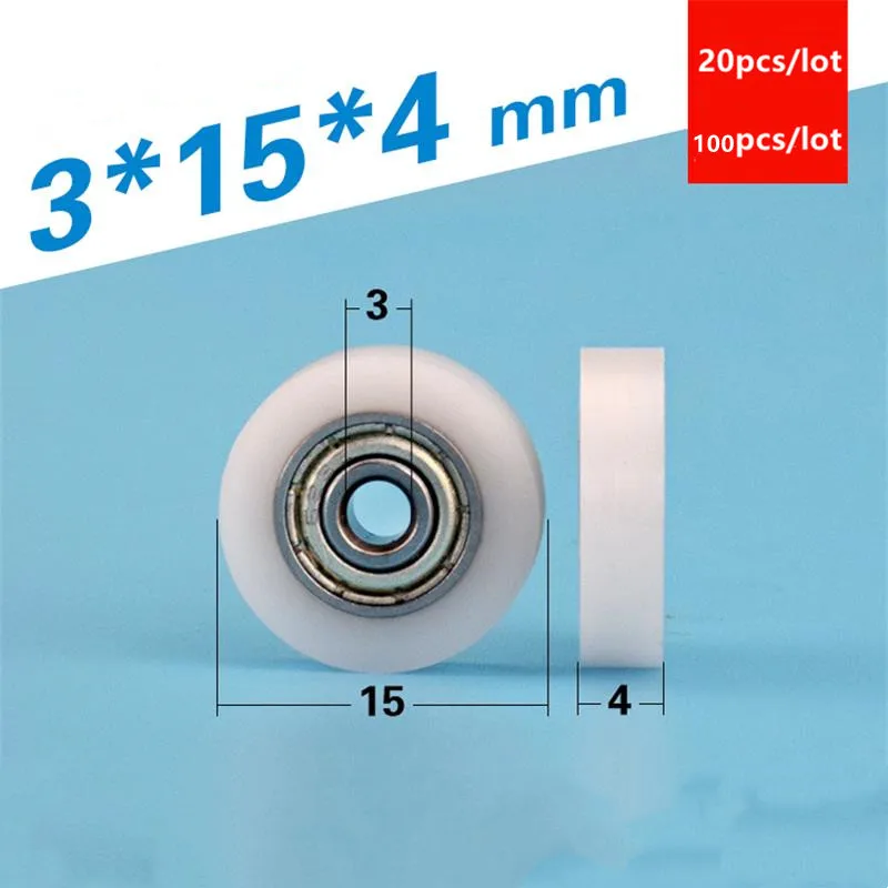 20pcs/100pcs 3*15*4mm flat roller 623ZZ 623 bearing POM plastic coated pulley drawer showcase guide wheel low noise 3x15x4