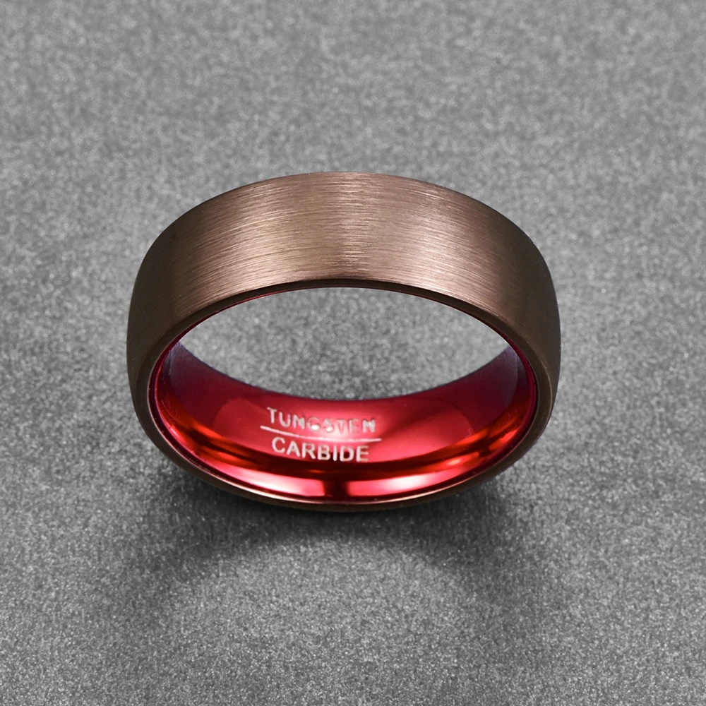 JQUEEN 8mm Tungsten Carbide Ring Plated Brown Red Dome Tungsten Ring Engagement Wedding Brands Mens Rings Comfort Fit