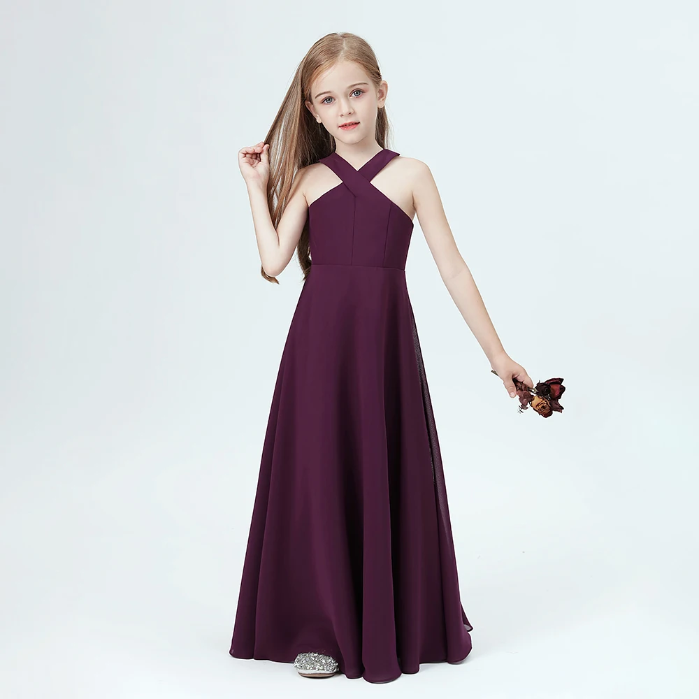 Vestido de dama de honra chiffon para meninas, vestido de dama de honra para casamento, aniversário, festa noturna, banquete do baile, concurso, vestido de florista para crianças