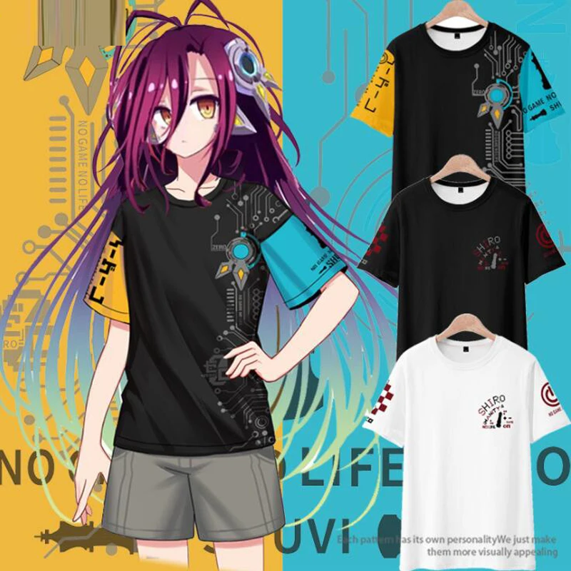 ญี่ปุ่นอะนิเมะไม่มีเกม NO LIFE 3D พิมพ์เสื้อยืดผู้หญิงผู้ชาย Crewneck Tees Sora Shiro Jibril Izuna Zero Shuvi Dola stephanie ชุดคอสเพลย์