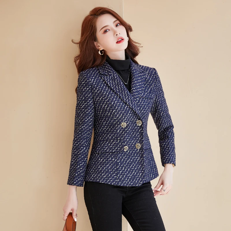 

Ladies Office OL Styles Blazers Jackets Coat Long Sleeve Elegant Plaid Formal Uniform Designs Business Work Wear Outwear Blaser