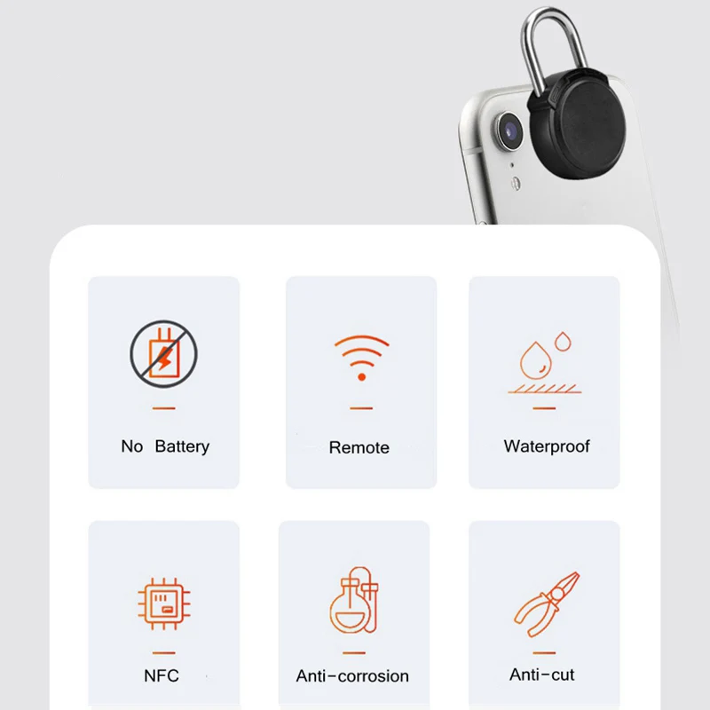 Anti-roubo Cadeado de bagagem, Cadeado do cartão Bluetooth, NFC controle do telefone móvel, Cadeado sem chave, Segurança inteligente Nonelectric