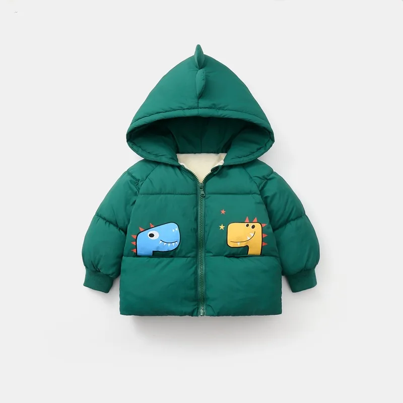 BINIDUCKLING Kids Down Coat For Boys Girls Winter Zipper Hooded Dinosaur Down Jacket For Children Toddler Boy Coat With Fleece