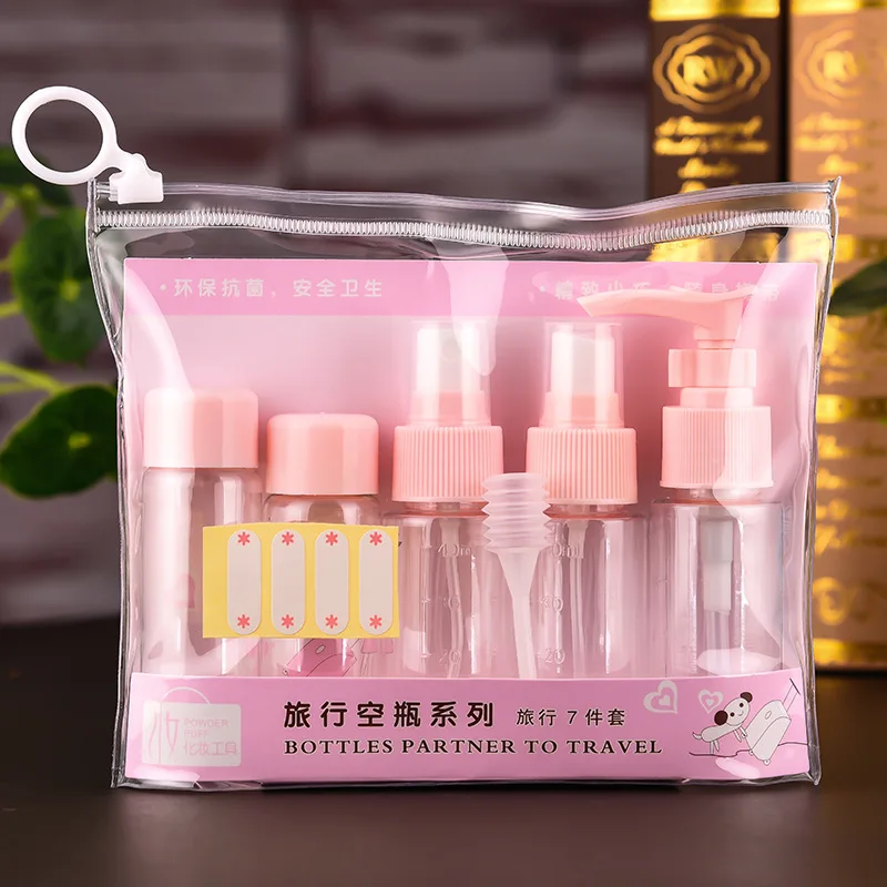 7pc/Set Bottle Travel Accessories Travel Mini Makeup Cosmetic Face Cream Pot Bottles Plastic Transparent Empty Make Up Container