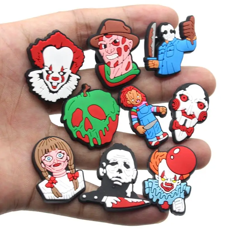 Hot 1pcs Horror Style PVC Shoe Charms Funny DIY Shoe Accessories Fit Sandals Decorations Unisex adult Halloween Gifts