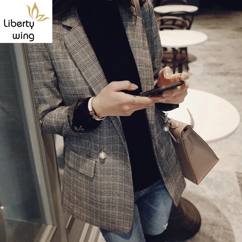 

Plaid Spring Full Korean Style OL Women Office Lady Autumn Womens Jacket Peals Coat Female Long Sleeved Coats